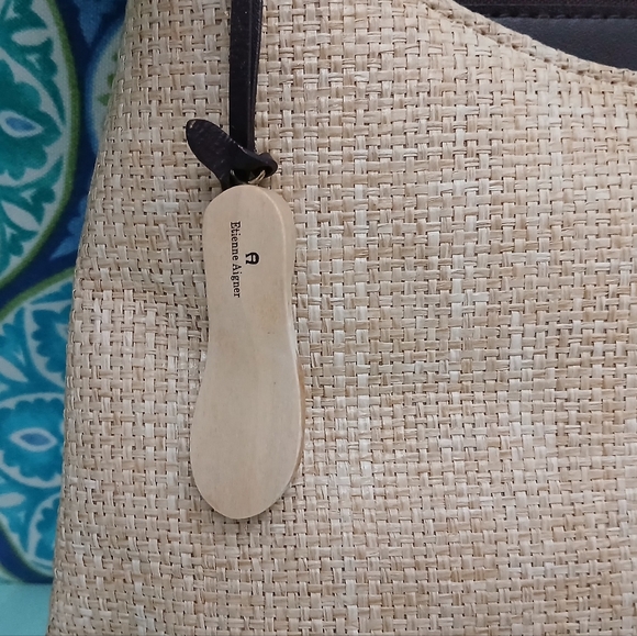 Etienne Aigner Tan and Brown Straw Shoulder Bag - Picture 3 of 9